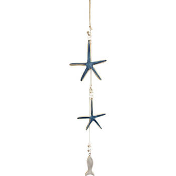 LVD Wooden Shell Star Fish Decorative Home Hanger Duo 18x84cm Blue