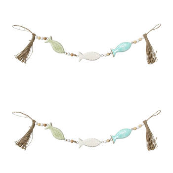 2PK LVD Wooden Swimming Fish Hanger Decoration 4.5x1.5x70cm Multi-Coloured