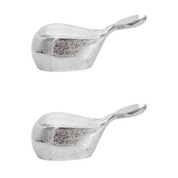 2PK LVD Medium Metal Nautical Moby Whale Home Decoration 16x5.5cm Silver