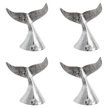 2PK LVD Large Metal Whale Tail Decorative Sculpture 10x19cm Silver Chrome