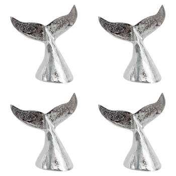 2PK LVD Medium Metal Whale Tail Decorative Sculpture 13x15cm Silver Chrome