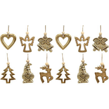 12PK LVD Hanging Brass/Aluminium Christmas Decorations 5-6cm Gold Assorted