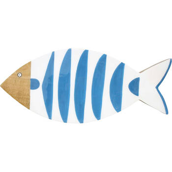 LVD Wooden Amalfi Decorative Hanging Wall Fish 40x18cm Blue/White Stripes