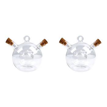 2x 2pc NF Living Round Oil & Vin Cruet Dual Chamber 50&350ml Clear