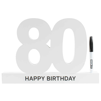 80th White Signature Block Black Text Novelty Birthday Party Statue Decor