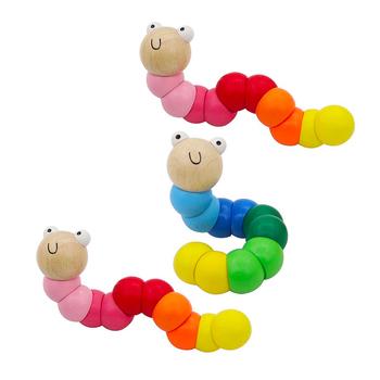 3PK Kaper Kidz Jointed 16cm Wooden Worm Toy Baby/Toddler Assorted 10m+