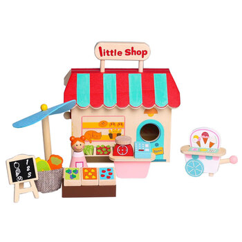 Kaper Kidz Wooden Grocery Store Playset w/ Carry House 3y+