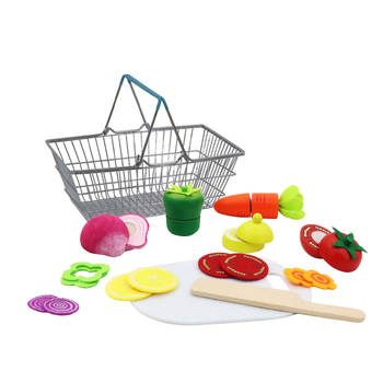 Kaper Kidz Wooden Cutting Vegetables With Metal Basket