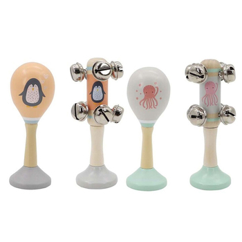 Kaper Kidz Calm & Breezy Penguin & Octopus Wooden Maracas & Bells Set 18m+