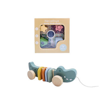 2pc Kaper Kidz Wooden Pull A Crocodile & Shape Sorter Activity Block Toys 12m+