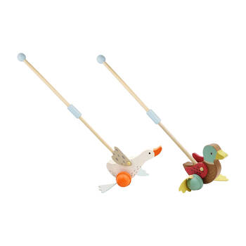 2pc Kaper Kidz Wooden Goose Push A Long & Mallard Duck Push A Long Toy 12m+