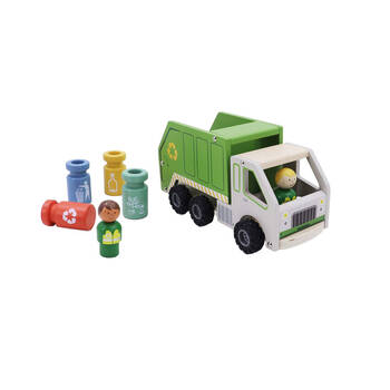 Kaper Kidz Wooden Recycling Garbage Truck Kids Toy Playset w/ Four Bins 3y+