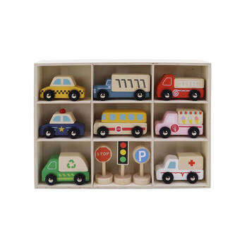 Kaper Kidz Wooden Cars Transportation Box & Street Signs Kids Toy Set 3y+