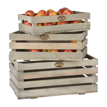 3pc Esschert Design Wooden Fruit Storage Crates Garden Outdoor Organiser