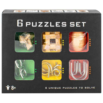 6pc Unique Wooden And Metal Brain Teaser All Ages Puzzle Toy