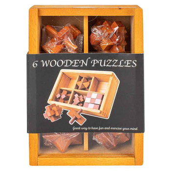 6pc Wooden Puzzle All Ages Puzzle Challenge Set With Box