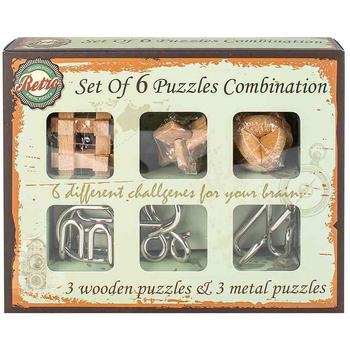 6pc 3 Wooden And 3 Metal Kids/Adults Puzzle Challenge Set