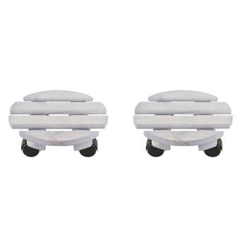 2PK Esschert Design Round Wood Plant Trolley Garden Decor Small 23.3cm White