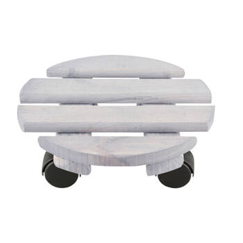 4PK Esschert Design Round Wood Plant Trolley Garden Decor Small 23.3cm White