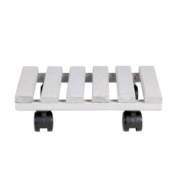 Esschert Design Square Wood Plant Trolley Garden Outdoor Decor 28.5cm White