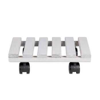 4PK Esschert Design Square Wood Plant Trolley Garden Outdoor Decor 28.5cm White