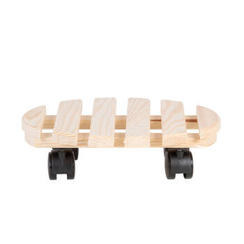 4PK Esschert Design Round Wood Plant Trolley Garden Decor Large Natural