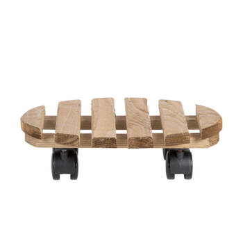 4PK Esschert Design Round Aged Wood Plant Trolley Garden Outdoor Decor Large