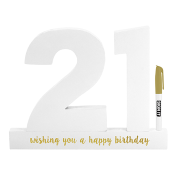 21st White Signature Block Gold Foil Novelty Birthday Party Statue