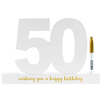 50th White Signature Block Gold Foil Novelty Birthday Party Statue