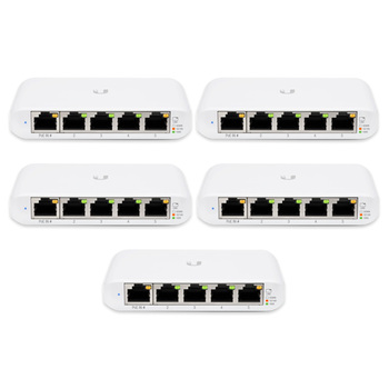 Ubiquiti USW Flex Mini - 5 Port Managed, UniFi, Layer 2 Gigabit Switch - 1x PoE Input - 5 Pack - No PSU