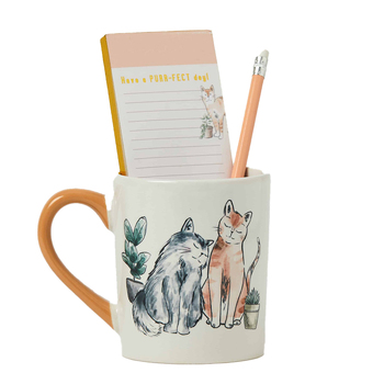 3pc Pilbeam Living Purrfect Ceramic Mug/Notepad/Pencil Gift Set