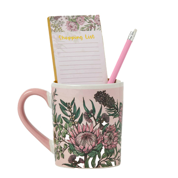3pc Pilbeam Living Flora Ceramic Mug/Notepad/Pencil Gift Set