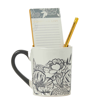 3pc Pilbeam Living Noir Ceramic Mug/Notepad/Pencil Gift Set