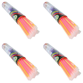 4x 100pc Razoo Glow Sticks In Tube With 100 Connectors 20cm Assorted