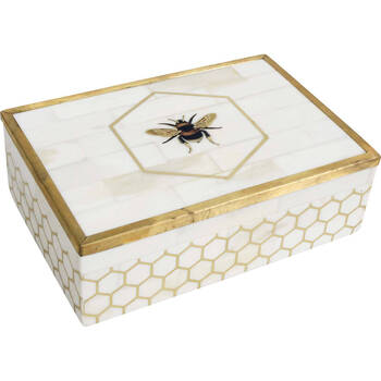 LVD Wooden Bee Box Brass Inlay Rectangular Home/Lounge Decor 15.88cm