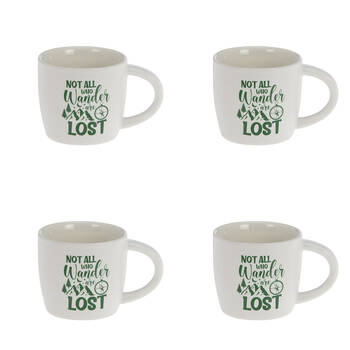 4PK Bramble Bay Not All Who Wander Quote Novelty/Coffee Mug White and Green