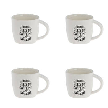 4PK Bramble Bay Girl Coffee and Sarcasm Quote Novelty/Coffee Mug White Black