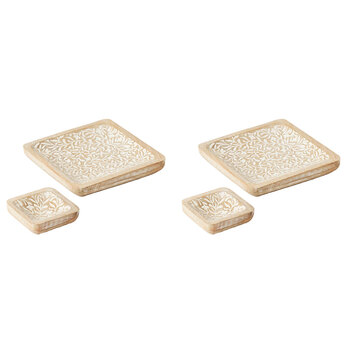 2PK 2pc Pilbeam Living Wooden Ambretta Trinket Plates Set Home Decor White Wash