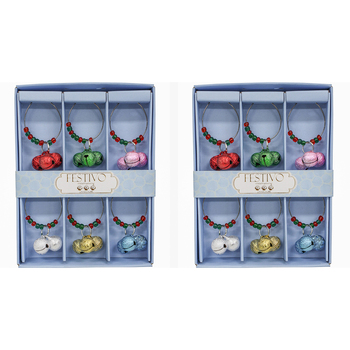 2x LVD 6pc Metal 13cm Wine Charms Bells Bottle Tag/Marker Set