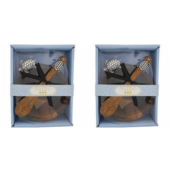 2PK LVD Acacia Bowl Spoon Set Turtle Home Kitchen Serveware/Tableware