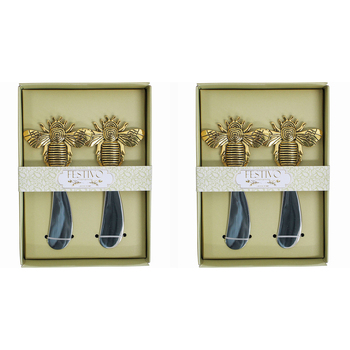 2x 2pc LVD Metal Bee 14.5cm Butter Spreader Set - Gold/Silver