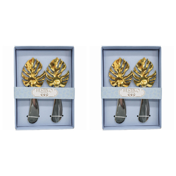 2x 2pc LVD Tropical Decorative Metal Spreaders 14.5x10.5cm - Silver/Gold