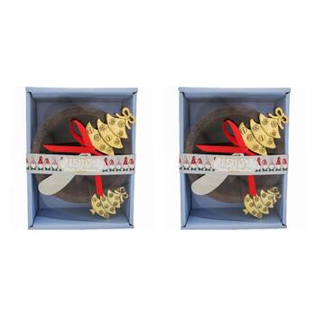 2PK LVD Wood/Metal Bowl & Spreader Christmas Home Decor