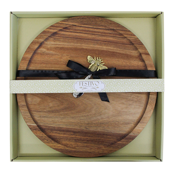 2pc LVD Acacia Wood Round 34.5cm Board & Metal Bee Spreader Set