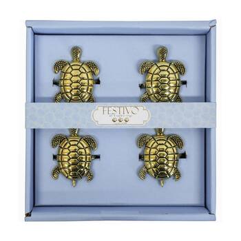 LVD 4pc Metal 16cm Napkin Rings Holder Turtles - Gold