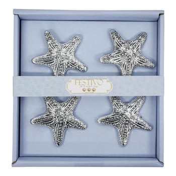 LVD 4pc Metal 16cm Napkin Rings Holder Shells - Silver