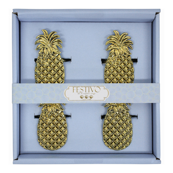 LVD 4pc Metal 16cm Napkin Rings Holder Pineapple - Gold