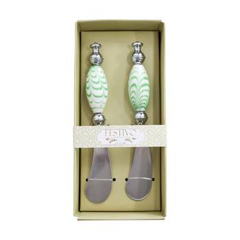 LVD 2PK Metal 18cm Juniper Garden Butter Spreader Cutlery Set - Green