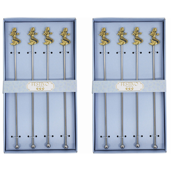 2x LVD 4pc Metal 22cm Cocktail Stirrer Mermaid Set - Silver/Gold