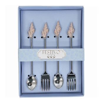 LVD 4PK Metal Shell Fork/Spoon Utensil Cutlery Set - Silver